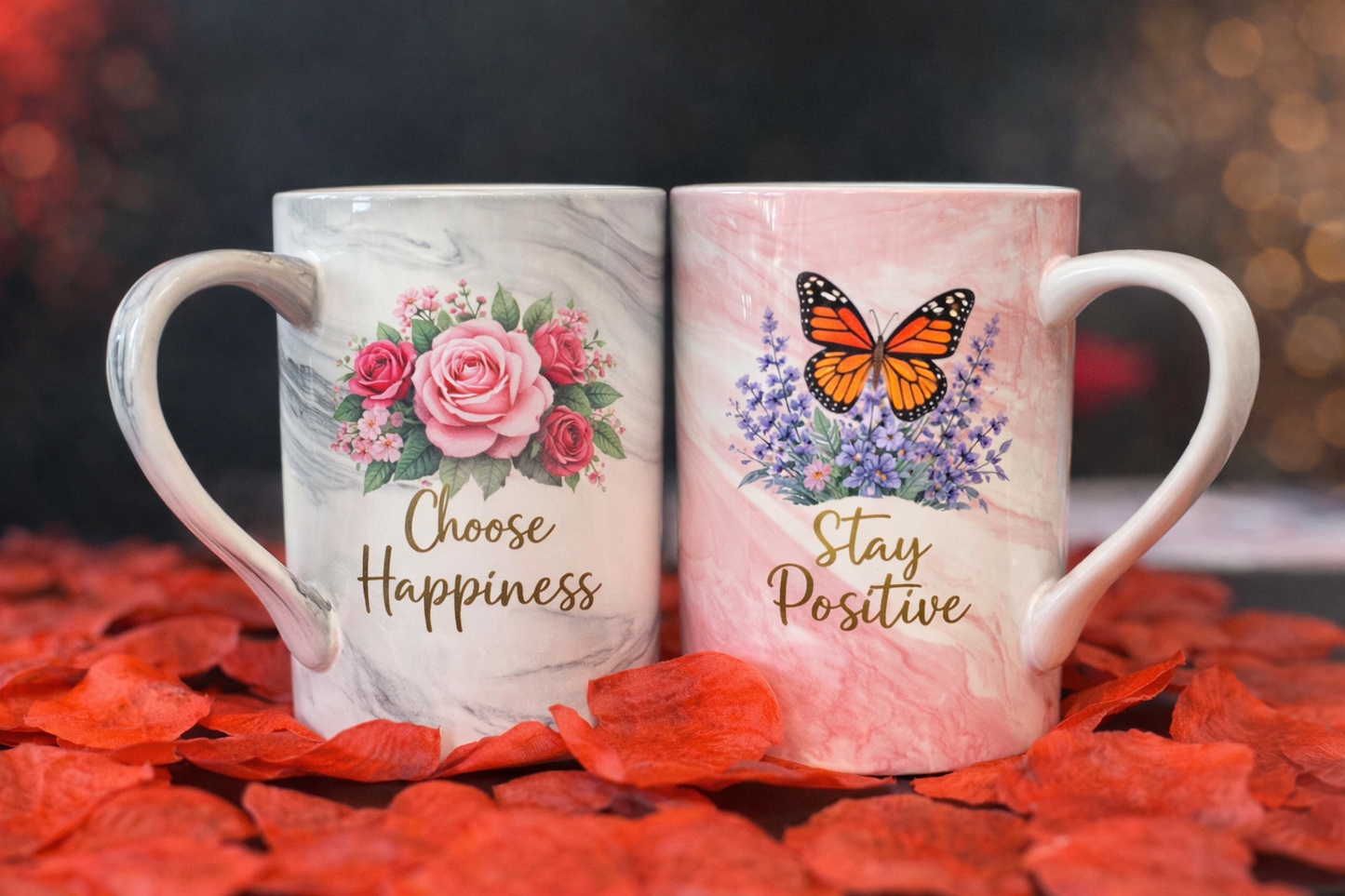 Personalisierte Marmor-Tasse mit Rose – Design inklusive