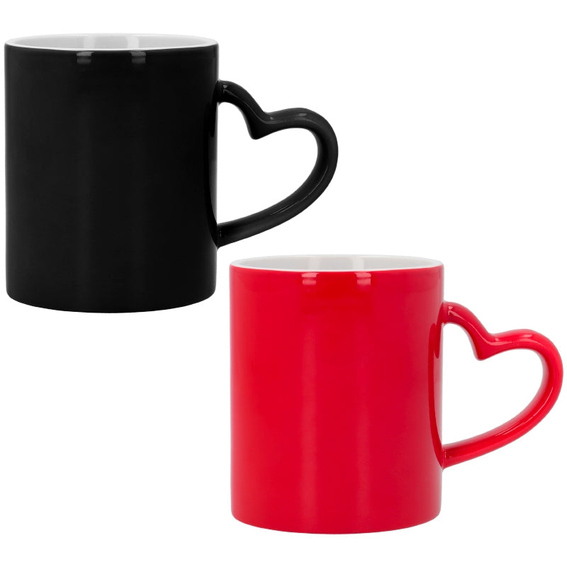 Magische schwarze Tasse für Sublimationsdruck mit Herzhenkel