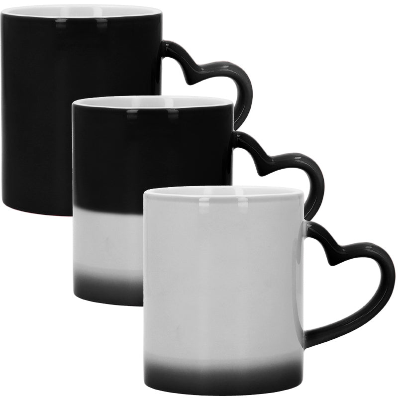 Magische schwarze Tasse für Sublimationsdruck mit Herzhenkel