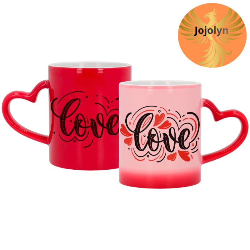Magische schwarze Tasse für Sublimationsdruck mit Herzhenkel